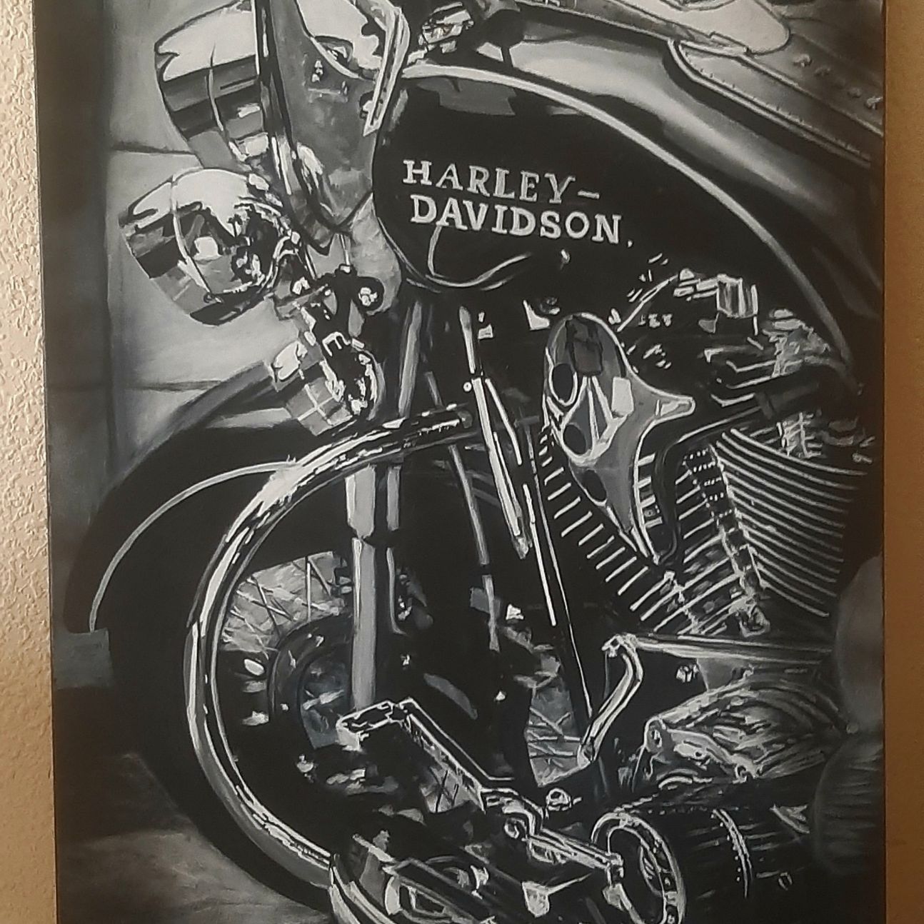 Mural realista de una motocicleta Harley-Davidson